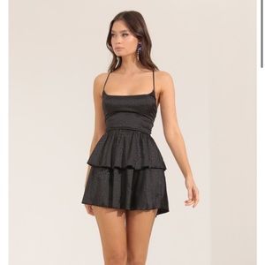 Suzanne Leopard Jacquard Ruffle Dress in Black - Lucy in the sky Size XL